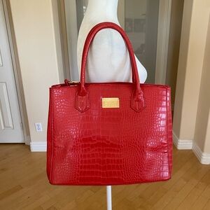 Badgley Mischka Vibrant Red Croc-Embossed Tote With Crossbody Strap